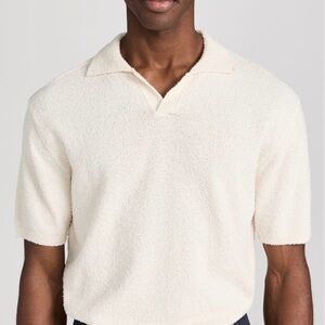 Closed Men's Cream Cotton Terry Polo Shirt Euro Minimalist Short Sleeve Polo L